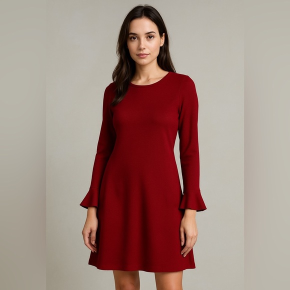 Flutter Sleeve Stretchy Pull on Red Dress - Picture 1 of 8